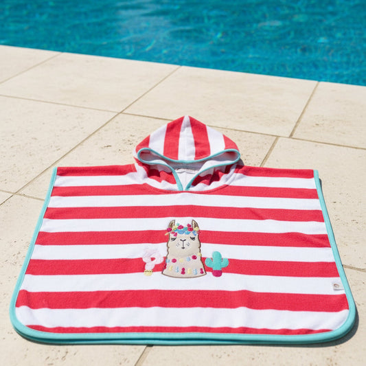 Sunny Splash Llama Poncho Coral