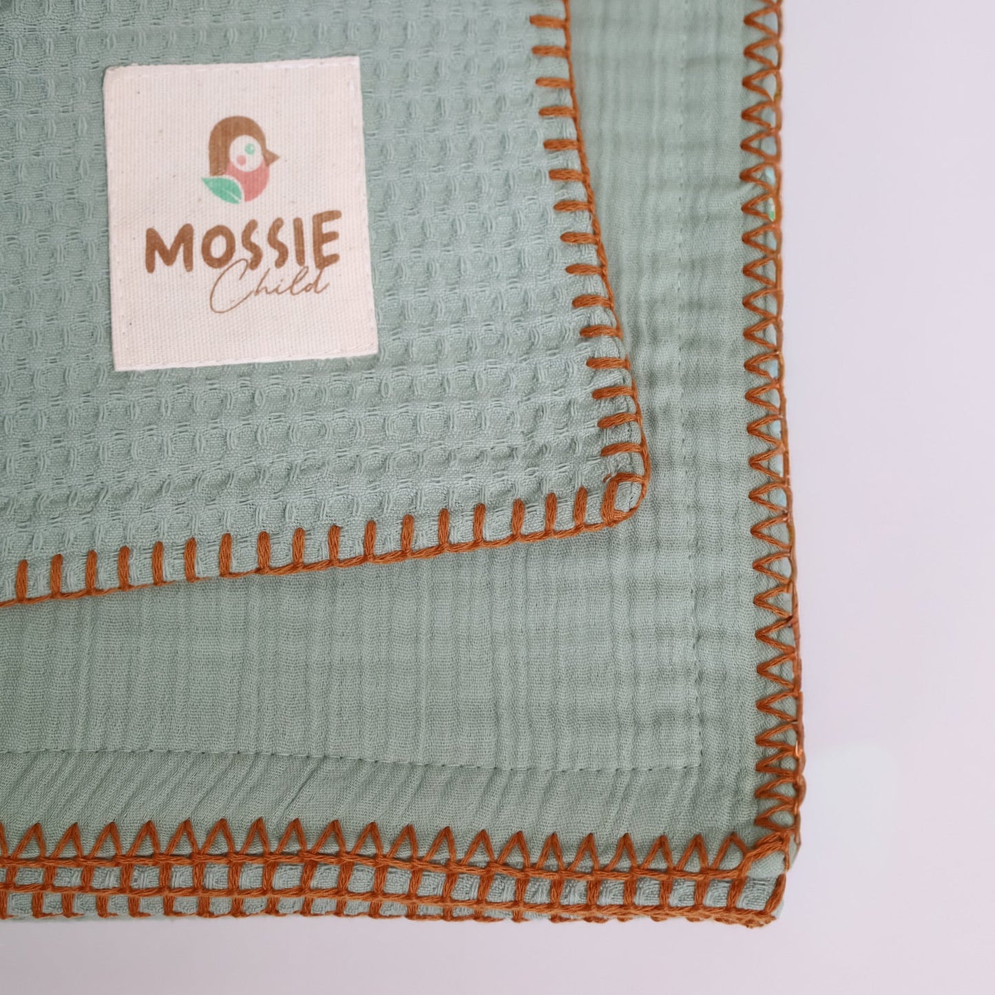 Mint Muslin & Waffle Blanket