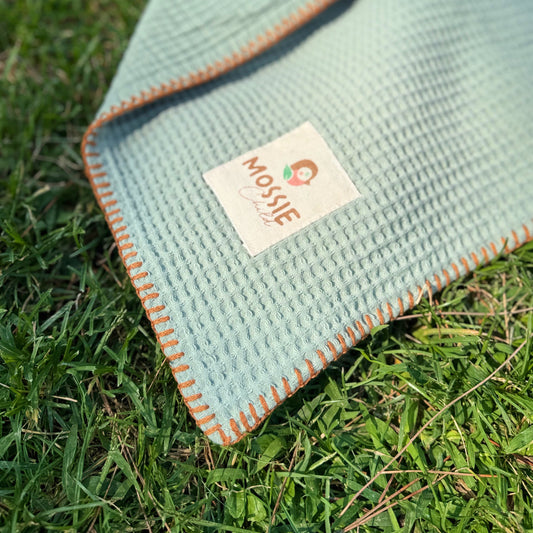 Mint Muslin & Waffle Blanket